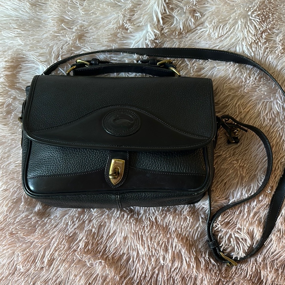 Vintage Dooney & Bourke Black Crossbody Bag with Gold-Tone Hardware